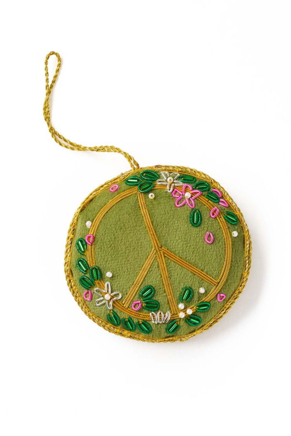 Matr Boomie Larissa Plush Floral Peace Sign Beaded Fabric Ornament Embroidered