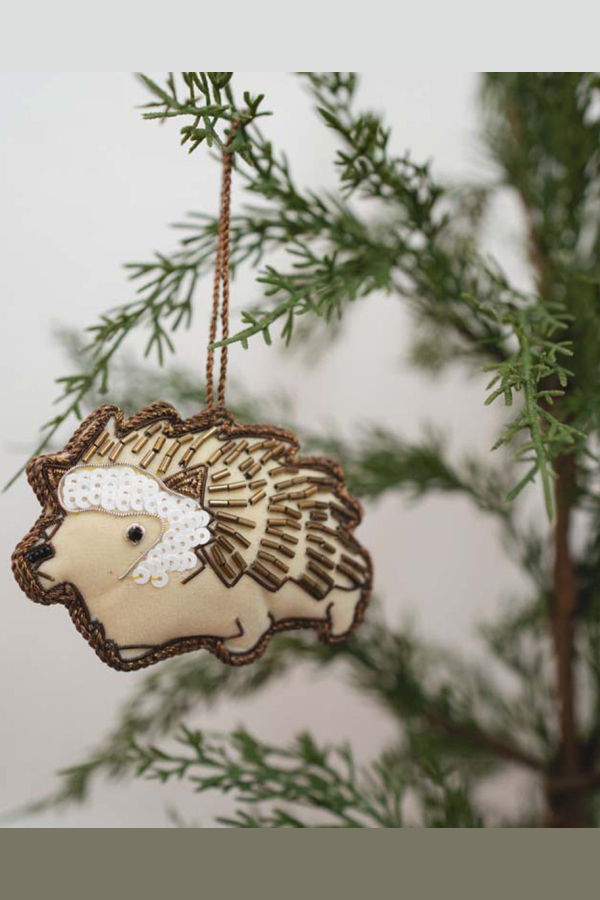Matr Boomie Larissa Plush Hedgehog Beaded Fabric Ornament Embroidered