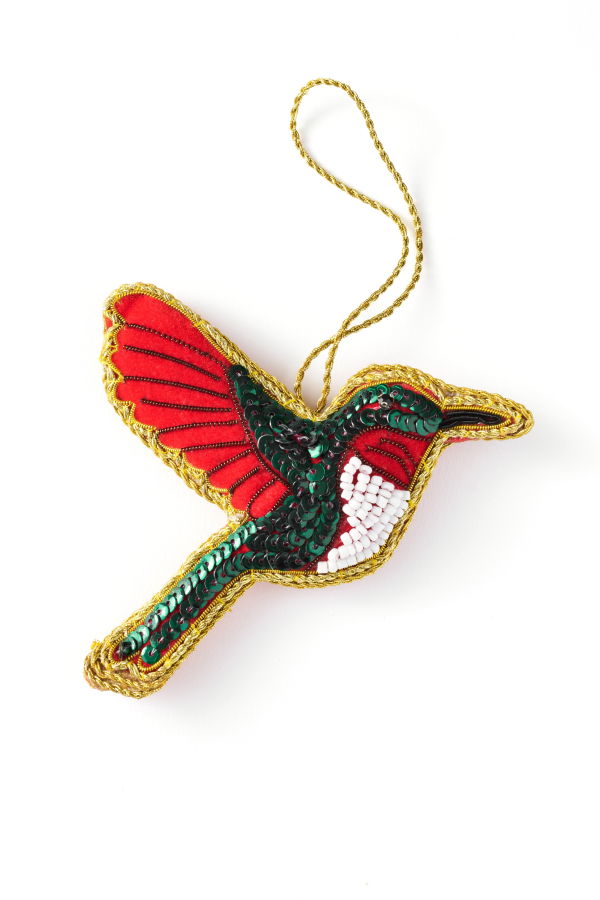 Matr Boomie Larissa Plush Hummingbird Beaded Fabric Ornament Embroidered Ornament