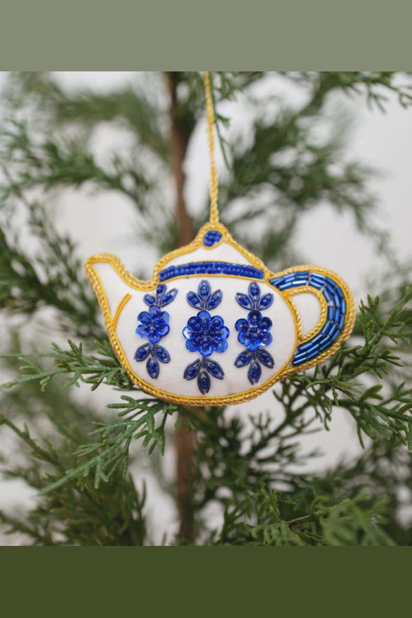 Matr Boomie Larissa Plush Teapot Beaded Fabric Ornament - Embroidered