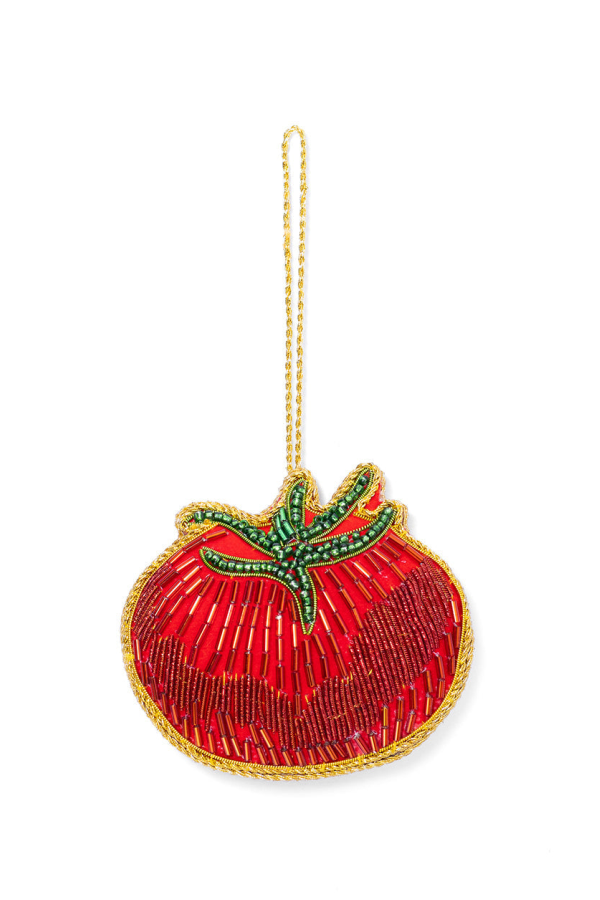 Matr Boomie Larissa Plush Tomato Beaded Fabric Ornament Embroidered