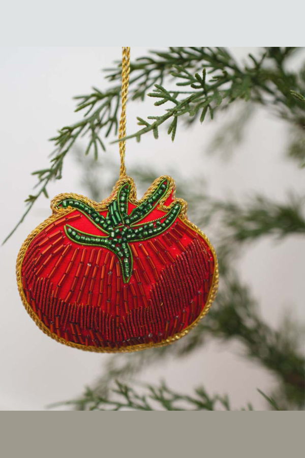 Matr Boomie Larissa Plush Tomato Beaded Fabric Ornament Embroidered