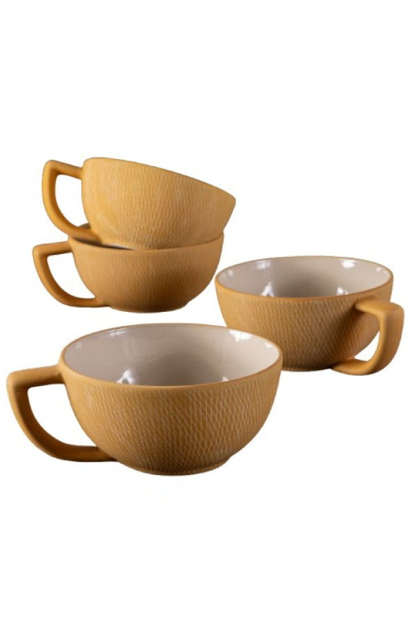 Be Home Marigold Crosshatch Latte Mugs, Set of 4