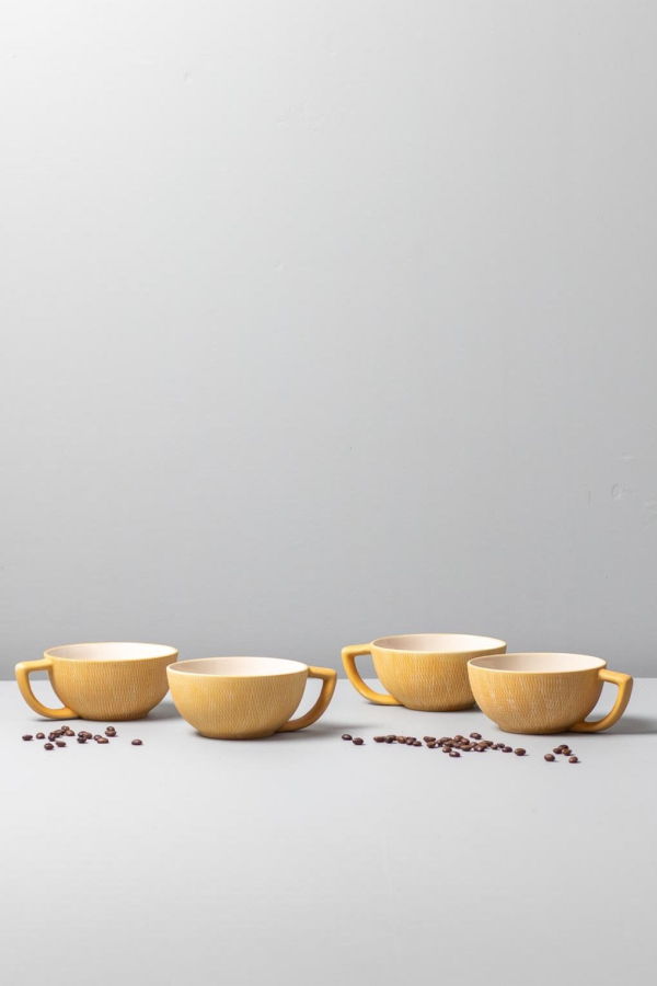 Be Home Marigold Crosshatch Latte Mugs, Set of 4