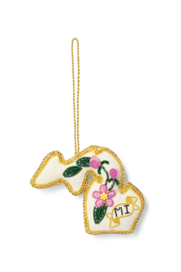 Matr Boomie Michigan State Apple Blossom Beaded Fabric Ornament - Embroidered