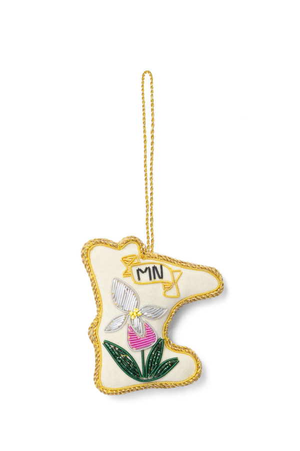Matr Boomie Minnesota State Lady Slipper Beaded Fabric Ornament - Embroidered