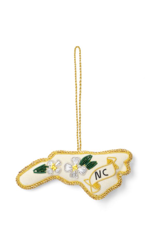Matr Boomie North Carolina State Dogwood Beaded Fabric Ornament - Embroidered