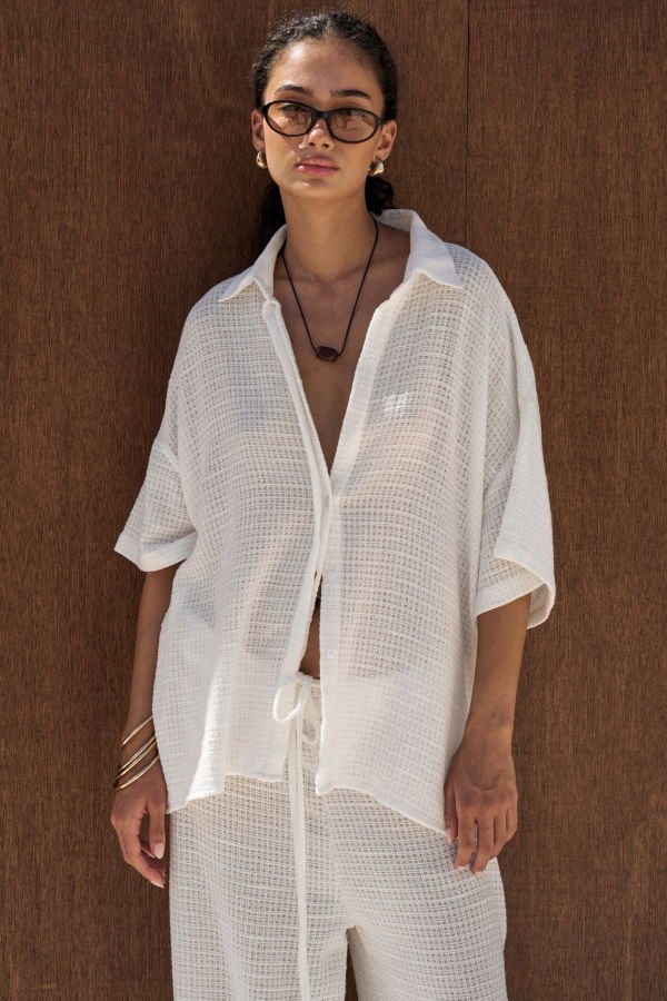 BAHHGOOSE Fisherman Button Up Net Top