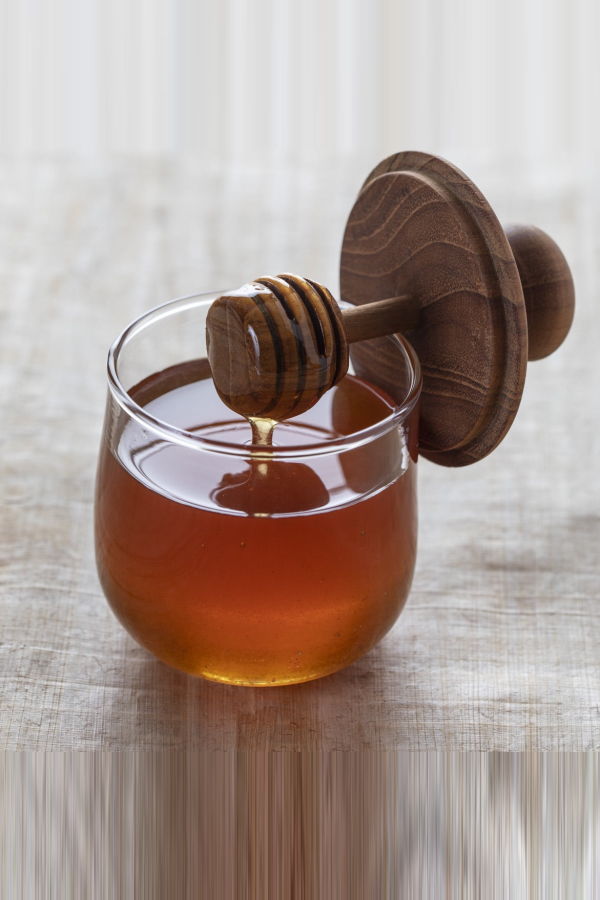 Be Home Teak & Glass Honey Jar