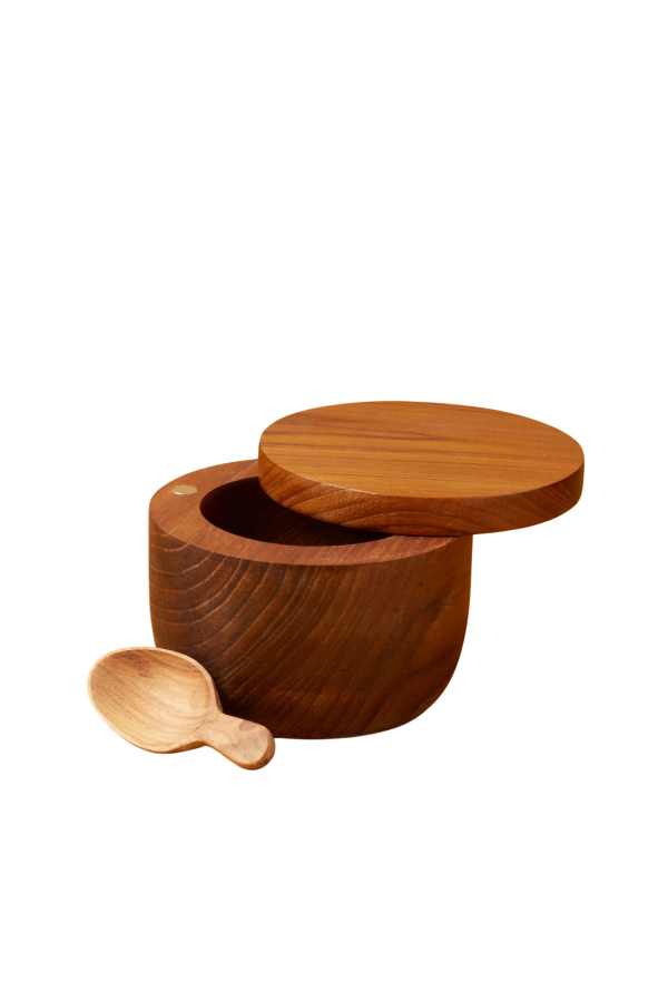 Be Home Teak Cellar with Spoon & Pivoting Lid - Natural