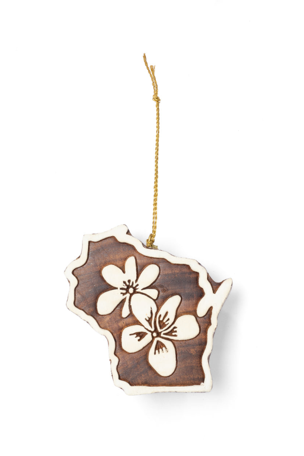 Matr Boomie Wisconsin State Violet Ornament, Hand Carved State Flower
