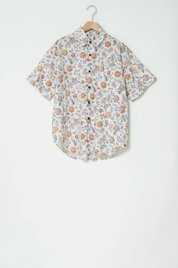 Kas Maria Linen Blend Liberty Floral Paisley Short Sleeve Shirt