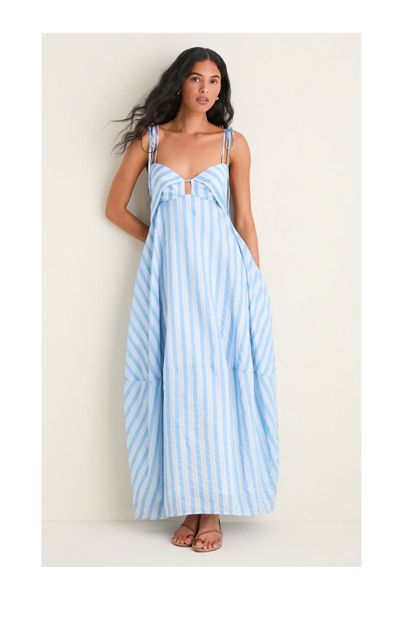jonathan simkhai blue dress Simkhai Kenlie Mixed Media Bubble Midi Dress, Blue, Women's, Medium, Cocktail & Party Wedding Guest Dresses Midi Dresses