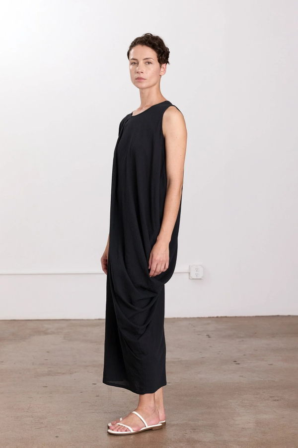 Black Crane Greek Column Dress - Sumi Black