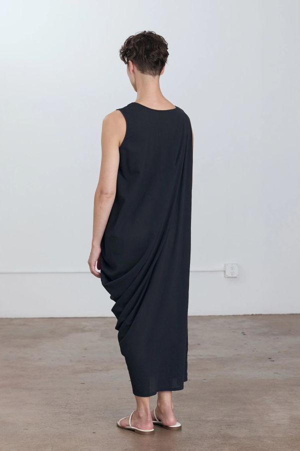 Black Crane Greek Column Dress - Sumi Black
