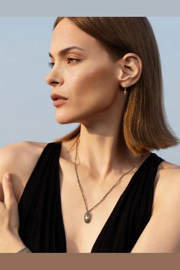 Marie Laure Chamorel Oxidized Ruthenium Medallion Necklace