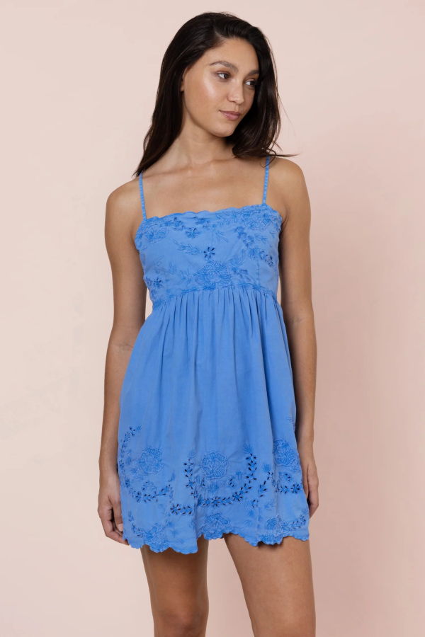 Juliet Dunn Tie Back Mini Dress With Scallop Embroidery