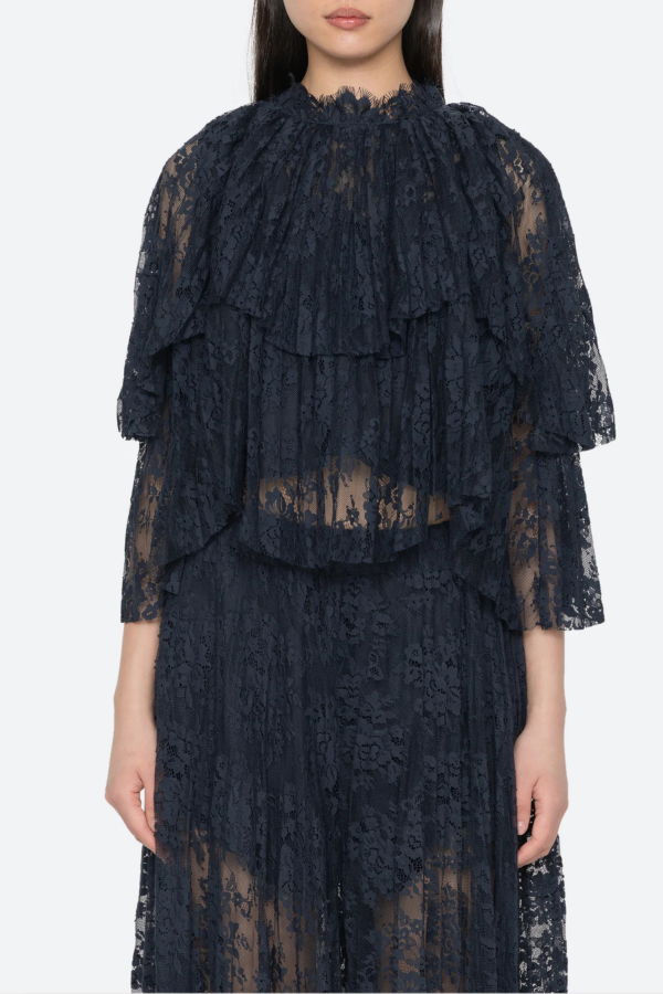 Sea NY Sharleen Lace Cape Top - Navy