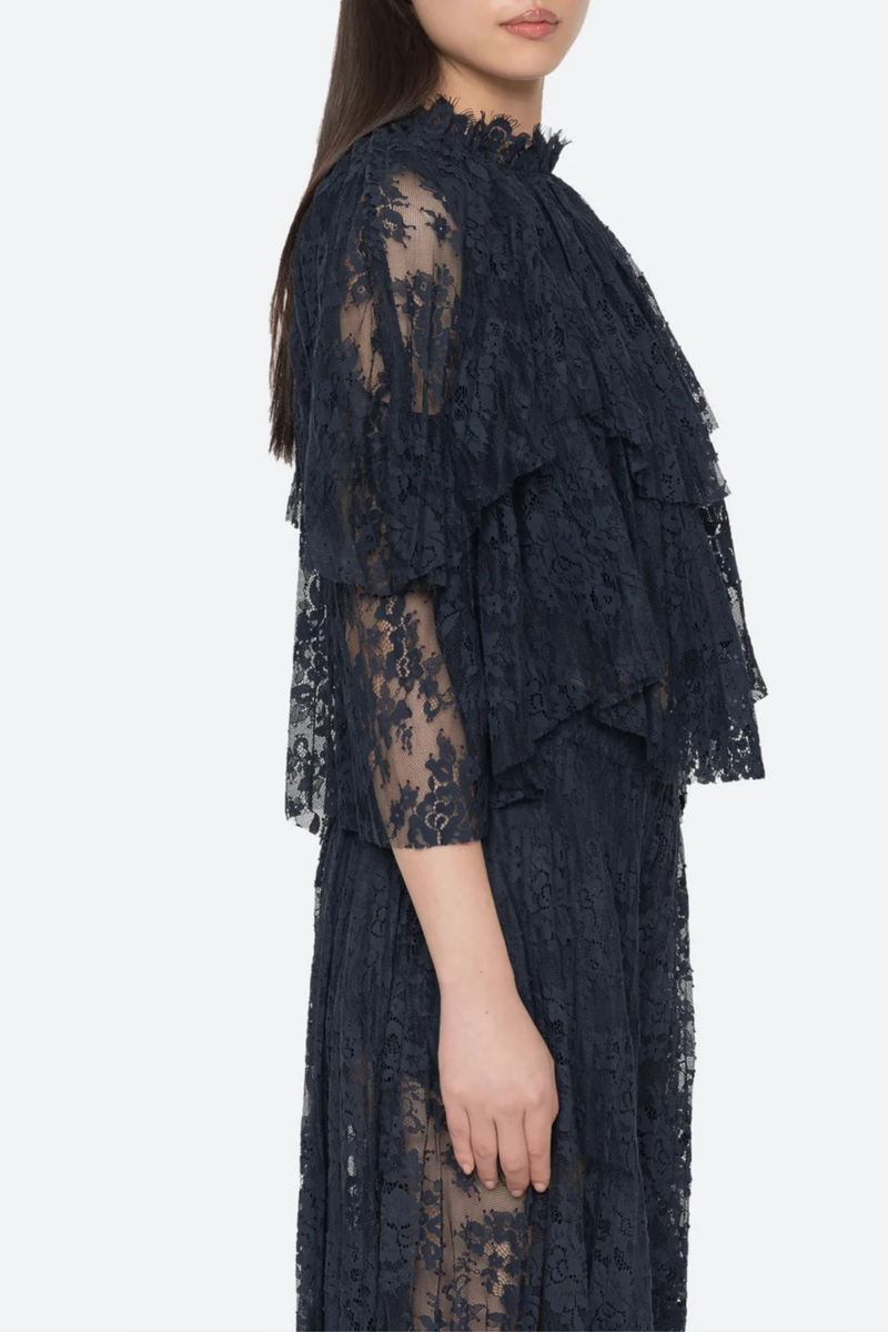 Sea NY Sharleen Lace Cape Top - Navy