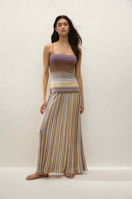Faithfull The Brand Esenia Knit Dress - Apricot Brown Stripe | Garmentory