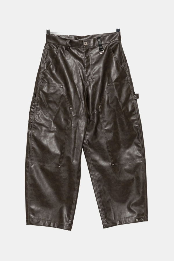 Team Wang Reset Faux Leather Wide-Leg Trousers - Dark Brown