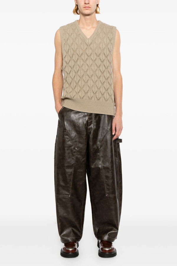 Team Wang Reset Faux Leather Wide-Leg Trousers - Dark Brown