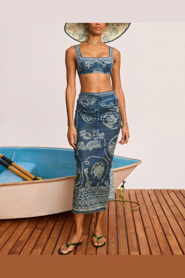 ALÉMAIS Lucky Square Neck Bikini Top - Blue