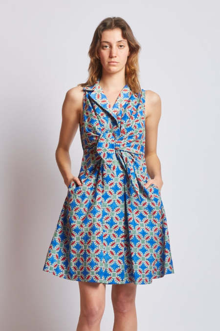 CALA DE LA CRUZ Lizzie Cutout Linen Midi Dress - Black Multi | Garmentory