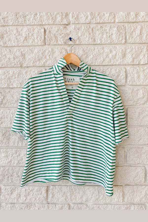 Frank & Eileen Patty Popover SS Henley - Green and White Stripe