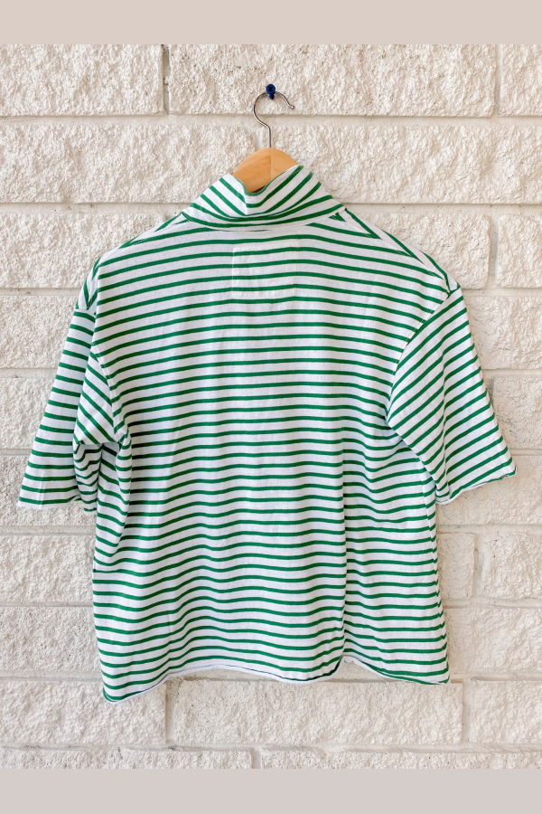 Frank & Eileen Patty Popover SS Henley - Green and White Stripe