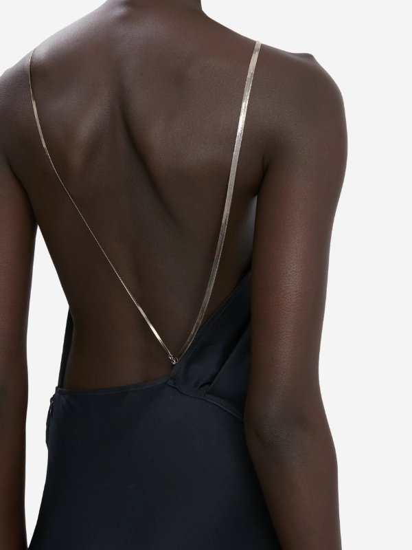 victoria beckham halter neck dress Midi In Black pooling hemline and open back create a confident and elegant silhouette Victoria Beckham Halter Neck Midi