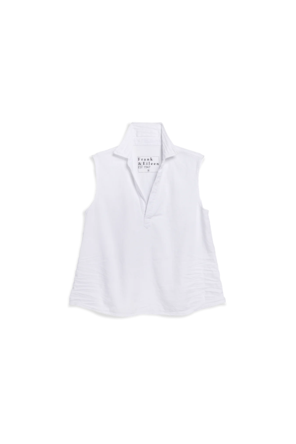 Frank & Eileen Olivia Sleeveless Polo Shirt - White Tattered Wash Denim