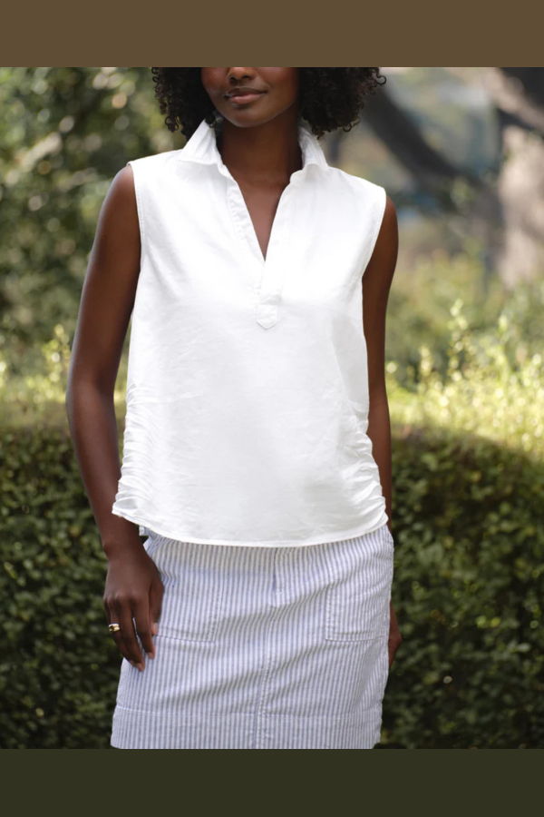 Frank & Eileen Olivia Sleeveless Polo Shirt - White Tattered Wash Denim