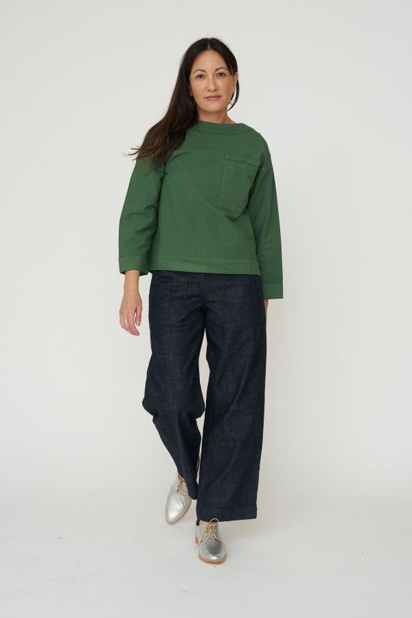 TOAST Cotton Linen Poplin Smock Top - Forest