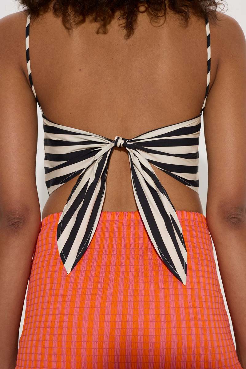 Simon Miller Kit Poplin Tie Top - Black/White Stripe