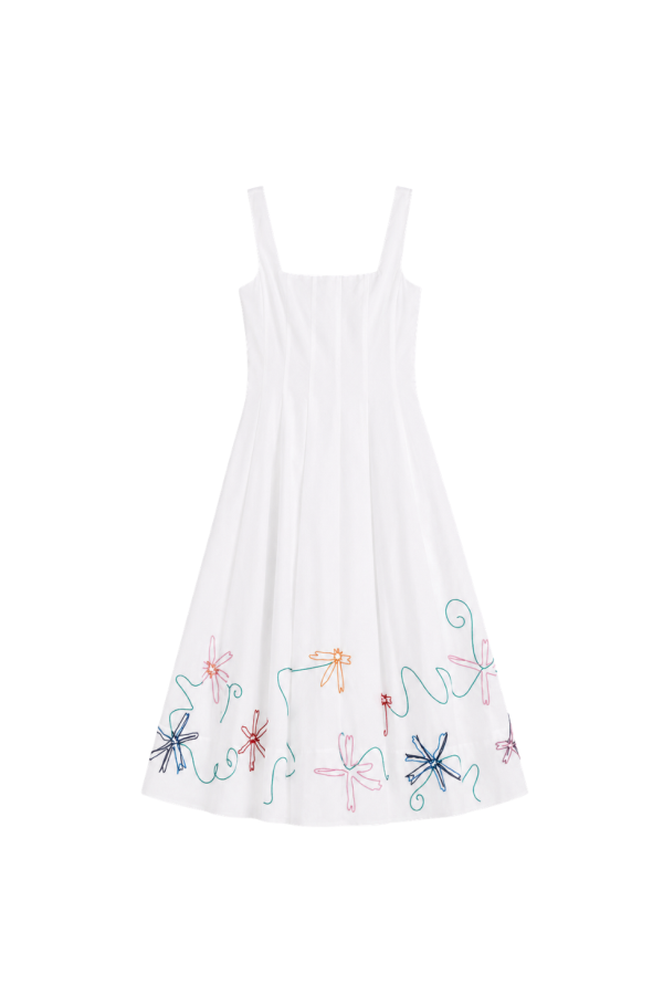 Staud Wells Dress - White Multi Embroidery