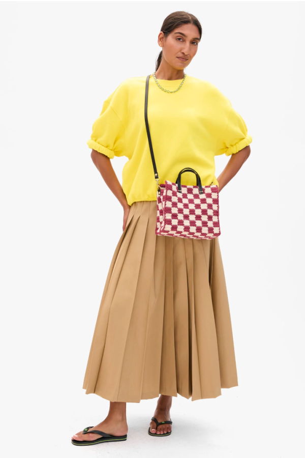 Clare V. Petit Summer Simple Tote - Mini Crochet Checker - Plummy/Cream