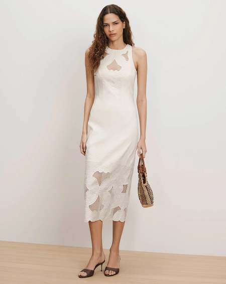 1960s halter dress Vintage 1960s White Cotton and Crochet Halter Maxi Dress main image 1
