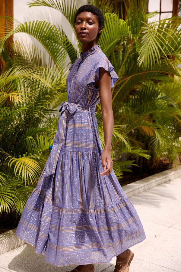 Oliphant Helene Ruffle Collar Button Maxi Dress