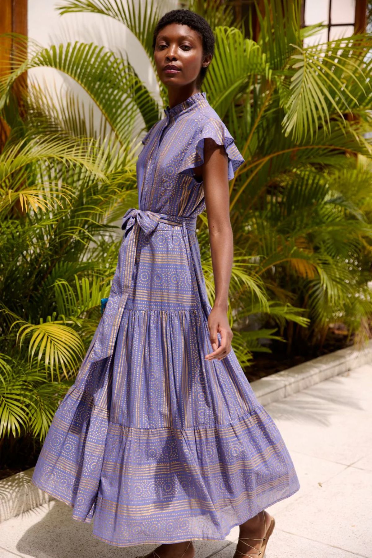Oliphant Helene Ruffle Collar Button Maxi Dress - Image 1 of 7