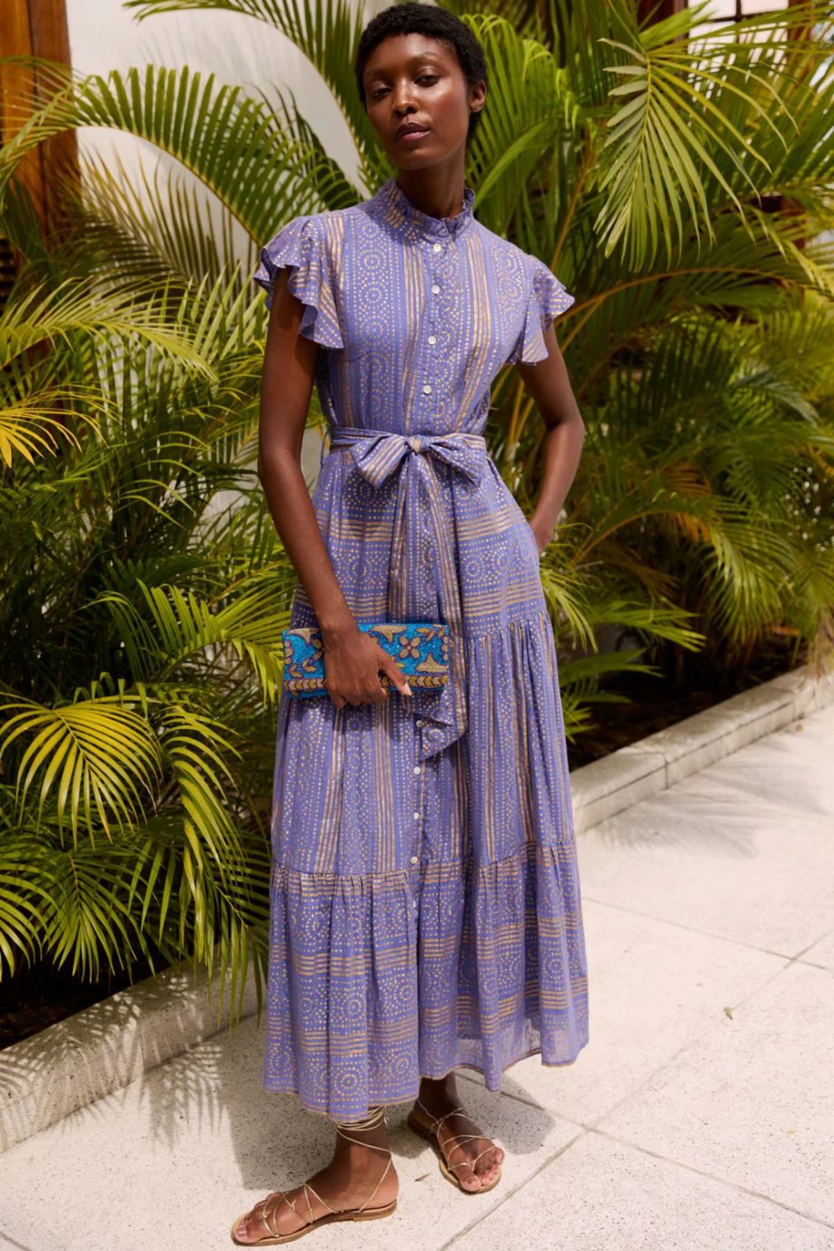 Oliphant Helene Ruffle Collar Button Maxi Dress - Image 2 of 7