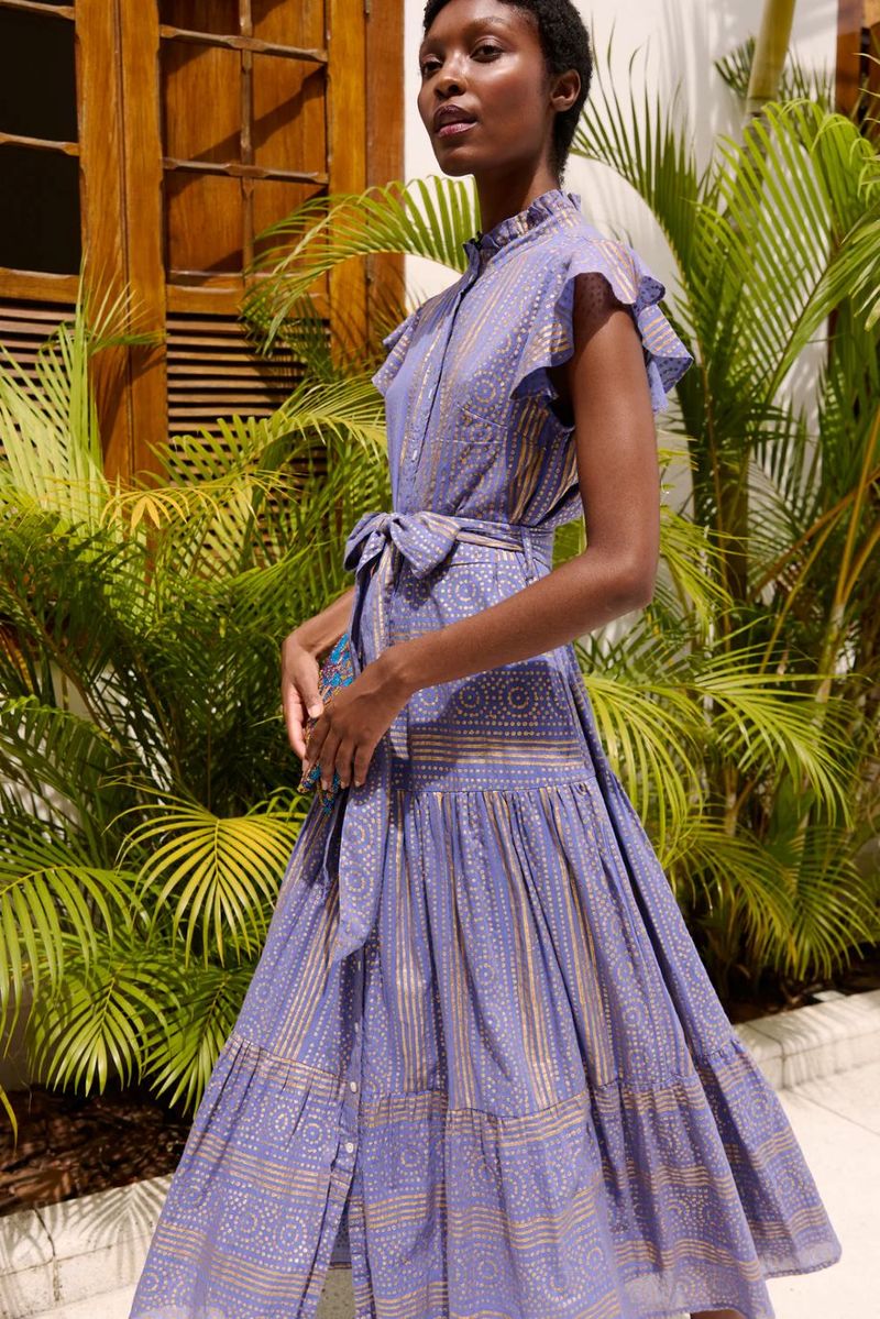 Oliphant Helene Ruffle Collar Button Maxi Dress