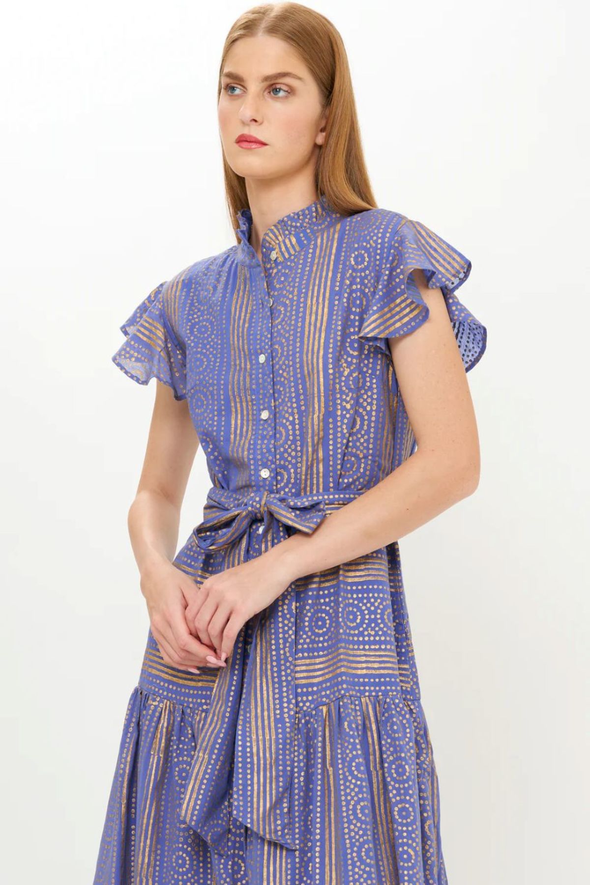 Oliphant Helene Ruffle Collar Button Maxi Dress - Image 4 of 7