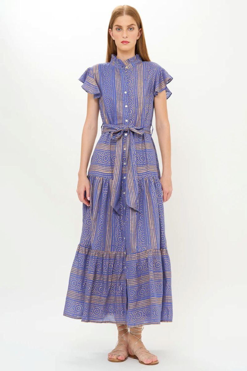 Oliphant Helene Ruffle Collar Button Maxi Dress