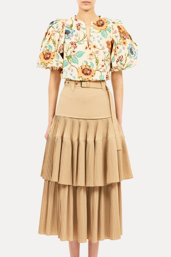 Ulla Johnson Florielle Short Sleeve Cotton Top - Abalone