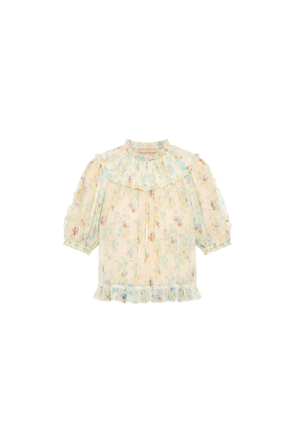 Ulla Johnson Solenne Short Sleeve Silk Top - Moon Petal