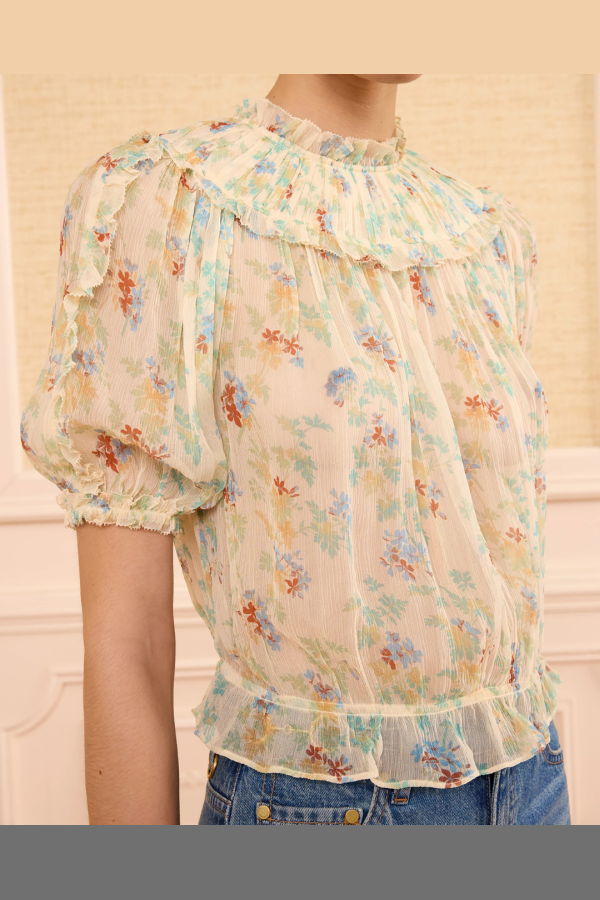 Ulla Johnson Solenne Short Sleeve Silk Top - Moon Petal
