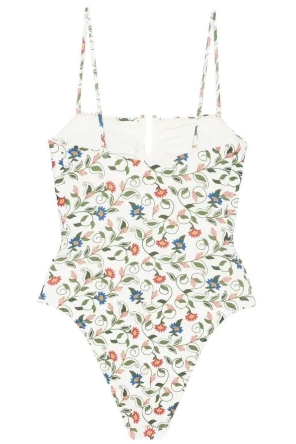 Farm Rio Bandeau One-Piece Swimsuit - Stitched Garden Off-White