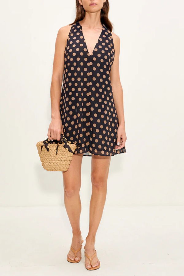 Simon Miller Gia Chiffon Mini Dress - Black/Tan Polka Dot