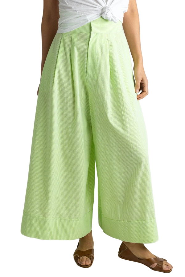 Meg Long Secret Pant - Lime Seersucker